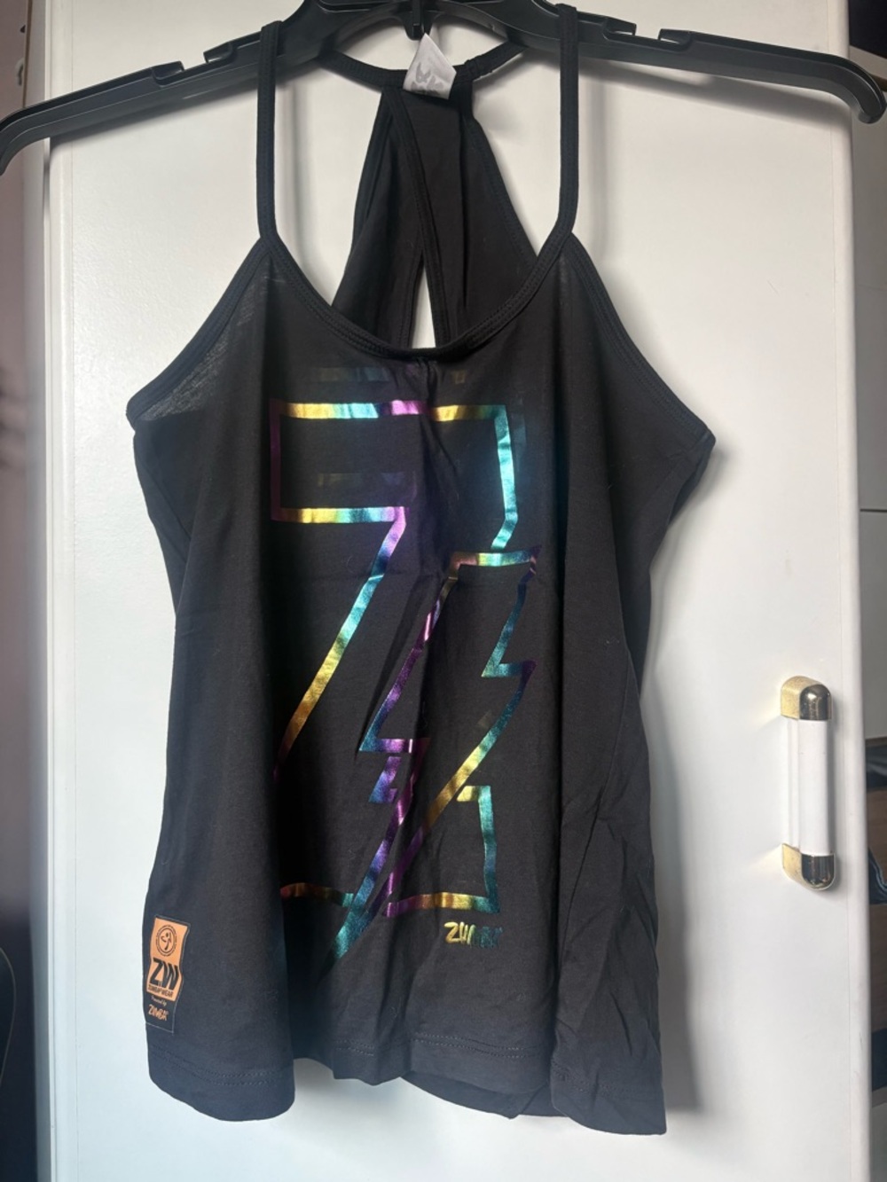 Zumba Fitness Black Tank Top with Iridescent Rainbow Logo